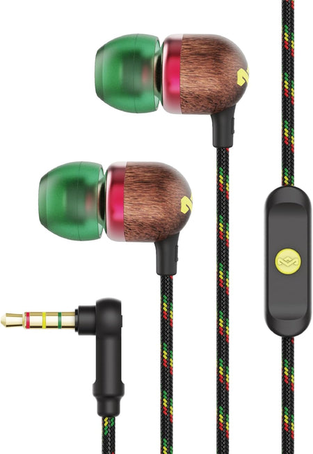 Smile Jamaica Wired: Wired Earphones with Microphone, Noise Isolating Design, and Sustainable Materials (Rasta)