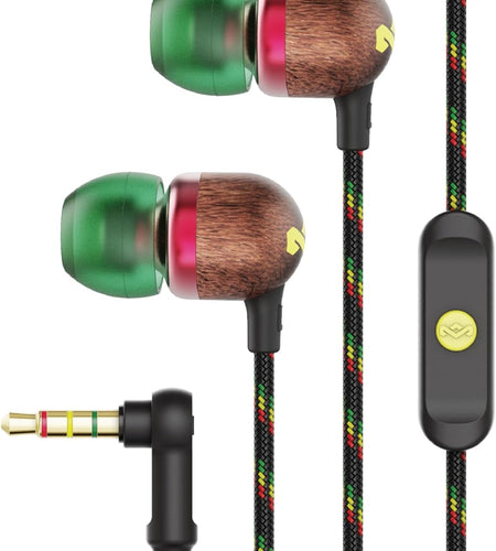 Smile Jamaica Wired: Wired Earphones with Microphone, Noise Isolating Design, and Sustainable Materials (Rasta)