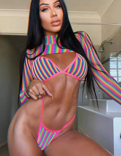 Load image into Gallery viewer, 2025 Long Sleeve Neon Green Leopard Bikini Women Swimsuit Bikini Set Sexy Swimwear Female Brazilian Bathing Suit Swim Beach Wear
