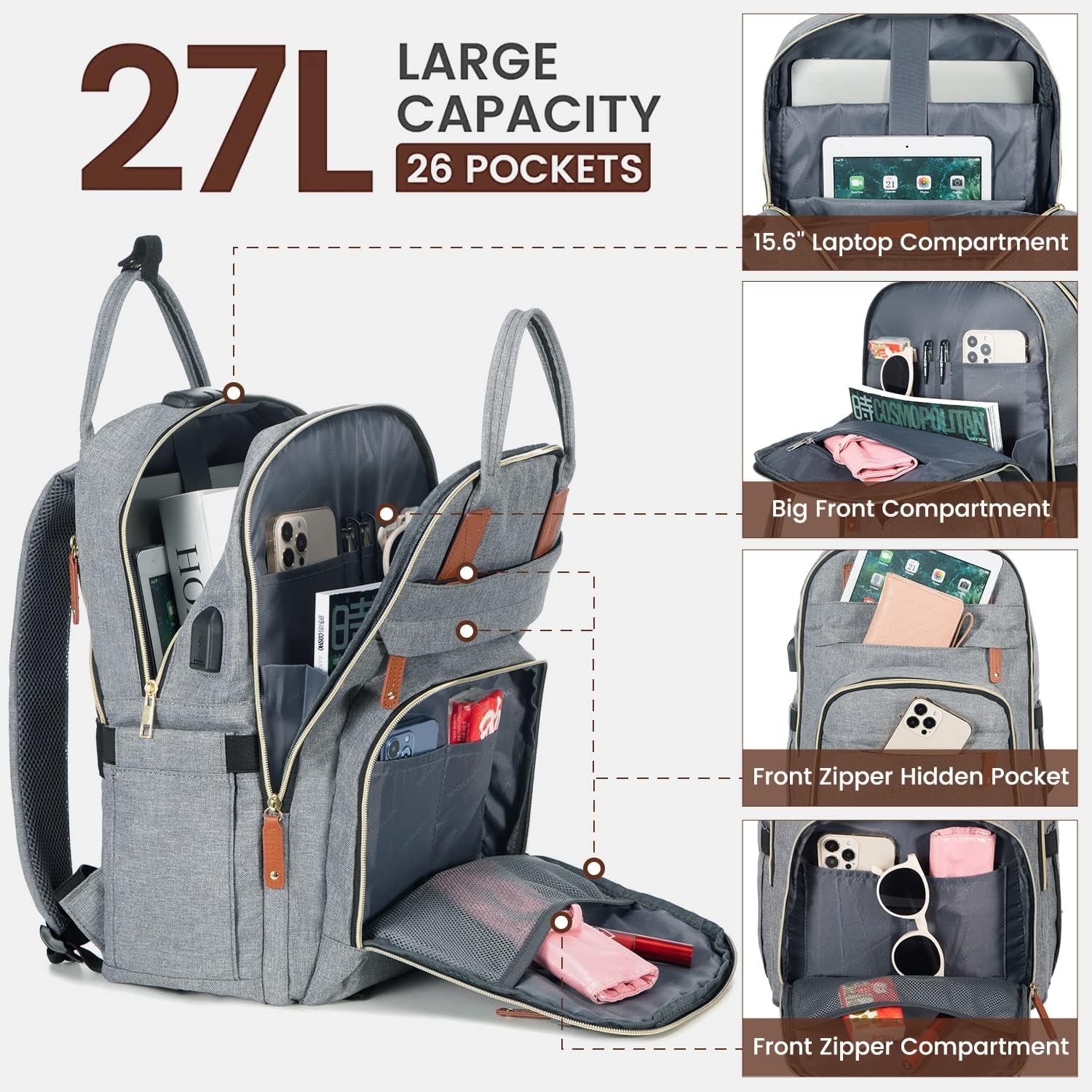 Laptop Backpack for Women & Men, Unisex Travel Anti-Theft Work College Bag, Business Computer Backpacks Purse, Casual Hiking Daypack with Lock, Fits 15.6 Inch Laptop, Dark Blue