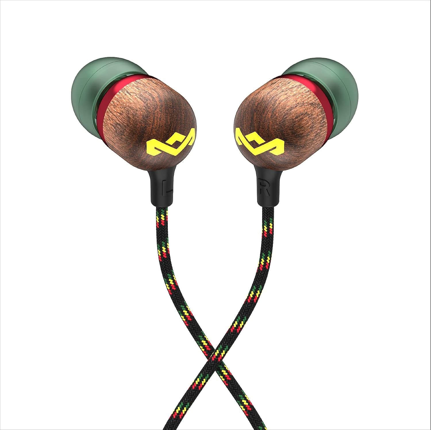 Smile Jamaica Wired: Wired Earphones with Microphone, Noise Isolating Design, and Sustainable Materials (Rasta)