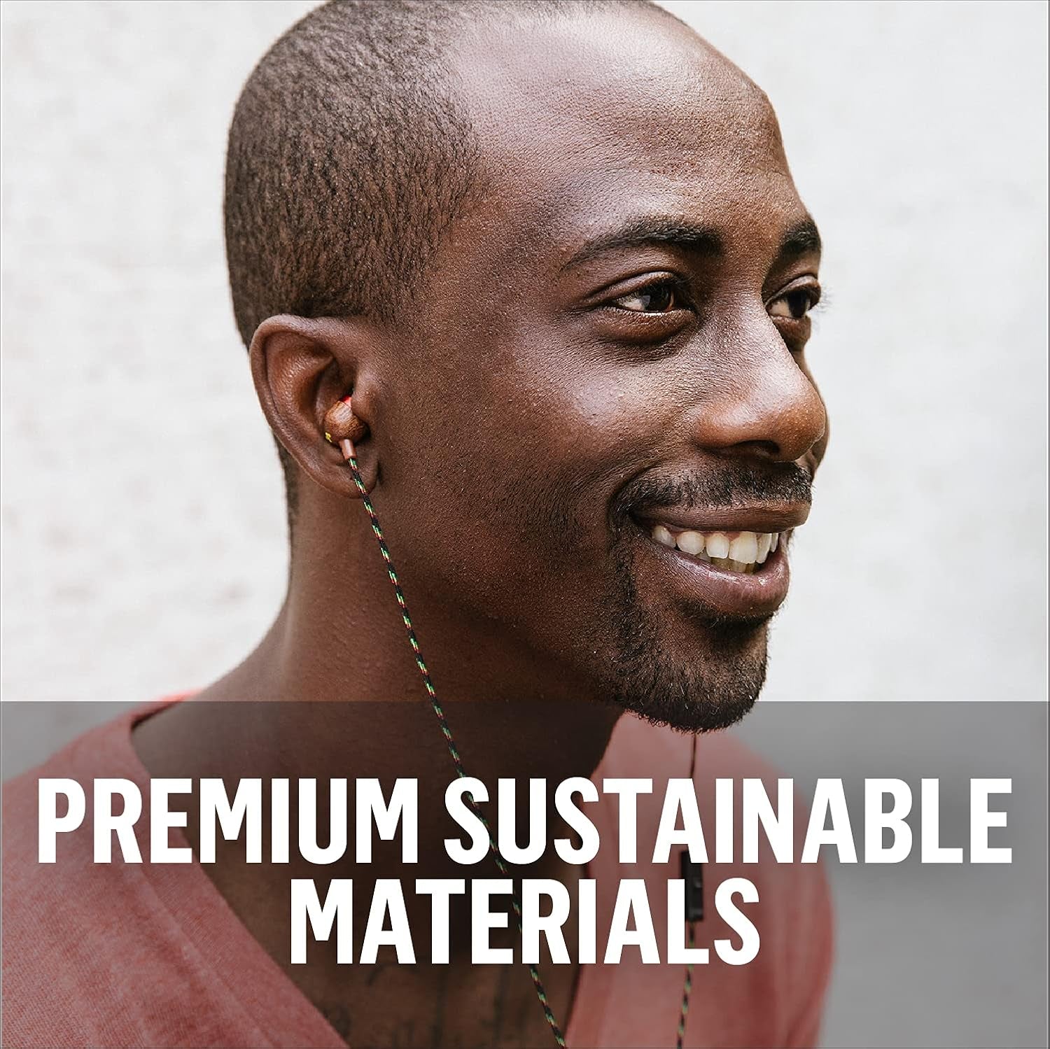 Smile Jamaica Wired: Wired Earphones with Microphone, Noise Isolating Design, and Sustainable Materials (Rasta)