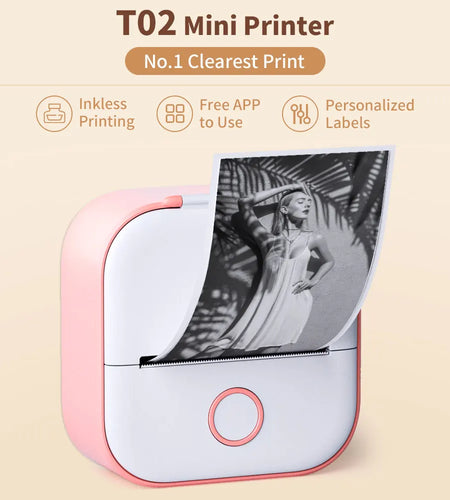 Portable Mini Thermal Printer T02 Mini Pocket Label Printer DIY Self-Adhesive Sticker Label Machine Various Label Paper