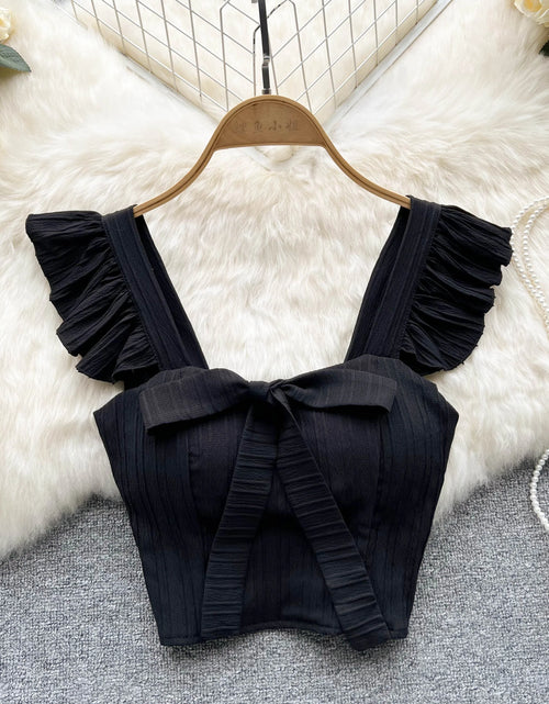 Load image into Gallery viewer, SINGREINY Summer Solid Ruffled Camis Women Square Neck Sleeveless Bow Elastic Waist Strap Top Ladies Sweet Korea Short Tank Top
