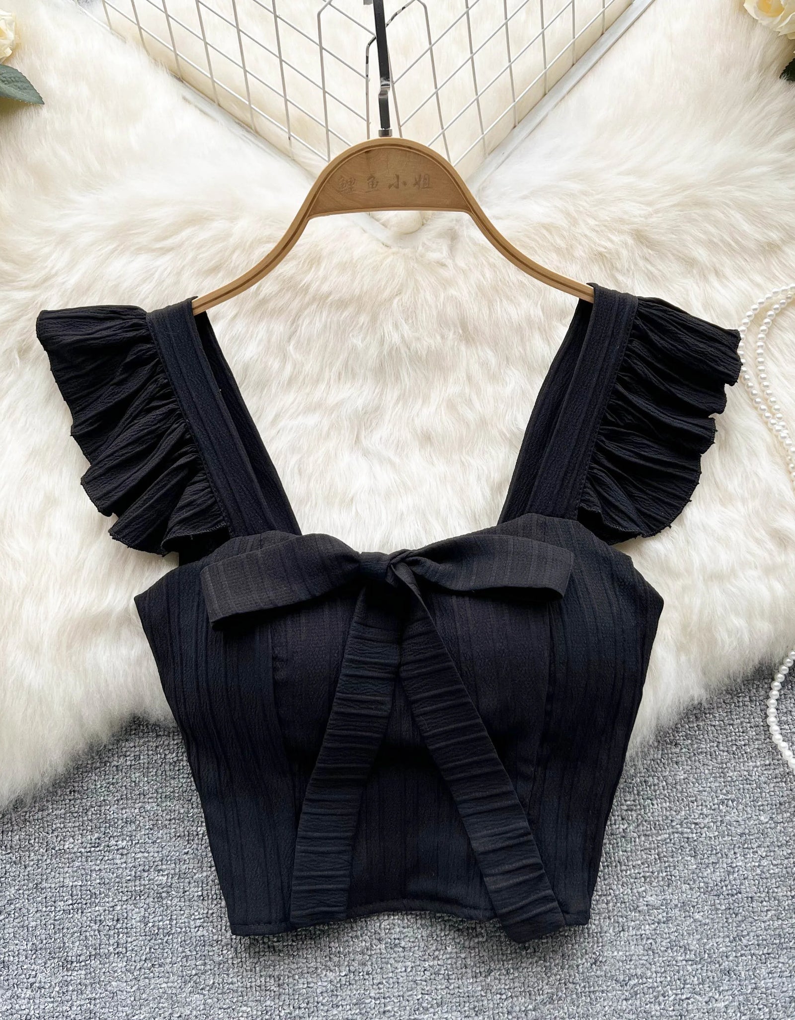 SINGREINY Summer Solid Ruffled Camis Women Square Neck Sleeveless Bow Elastic Waist Strap Top Ladies Sweet Korea Short Tank Top