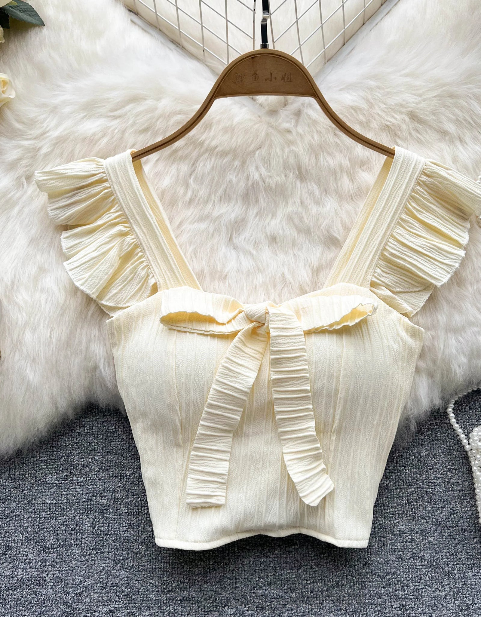 SINGREINY Summer Solid Ruffled Camis Women Square Neck Sleeveless Bow Elastic Waist Strap Top Ladies Sweet Korea Short Tank Top
