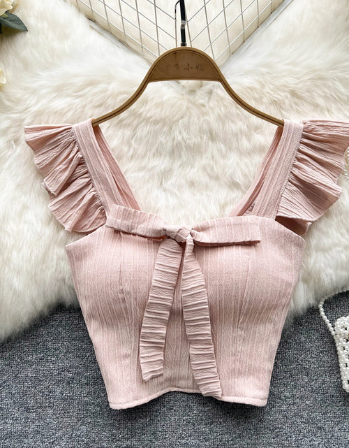 Load image into Gallery viewer, SINGREINY Summer Solid Ruffled Camis Women Square Neck Sleeveless Bow Elastic Waist Strap Top Ladies Sweet Korea Short Tank Top
