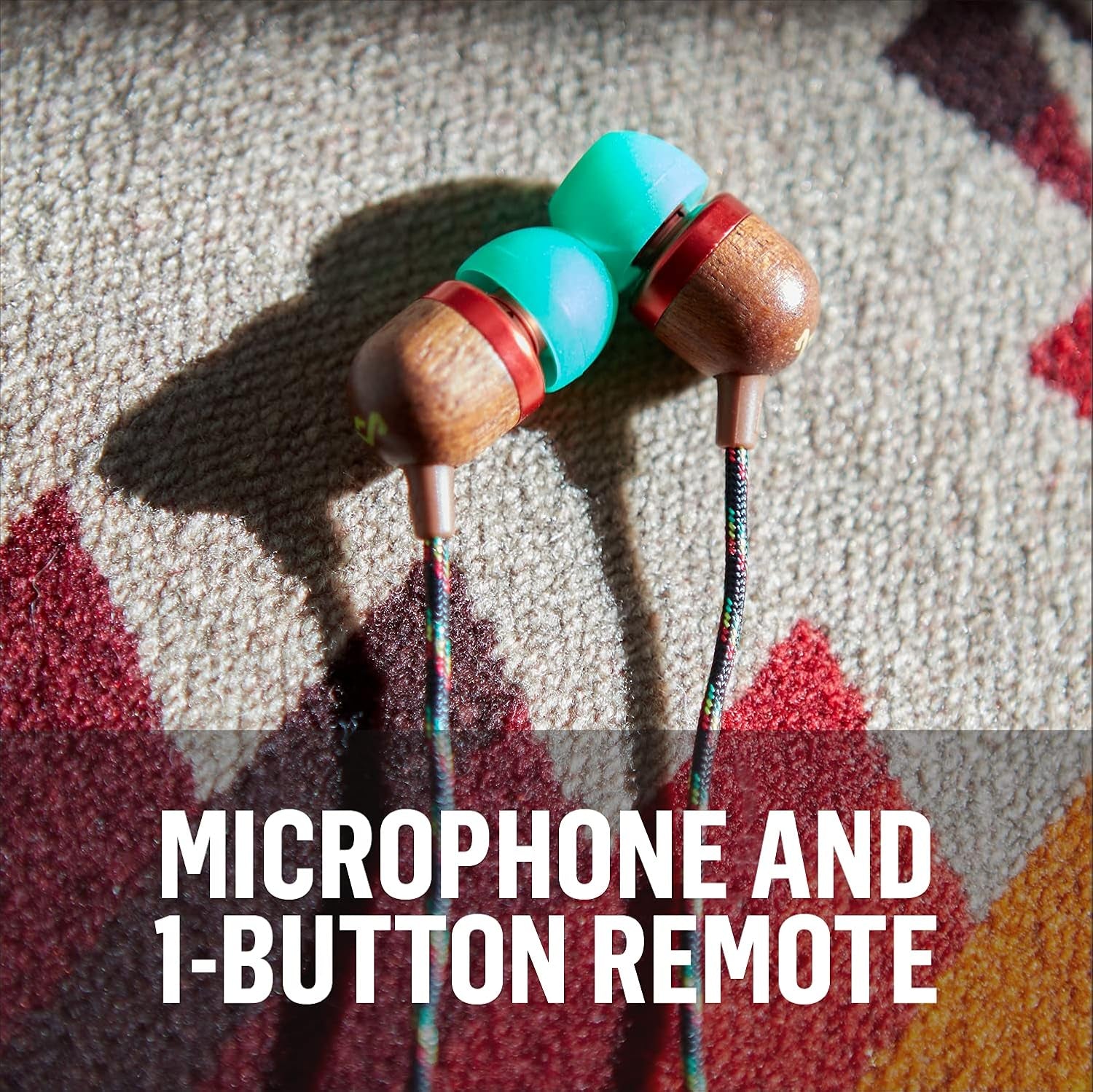 Smile Jamaica Wired: Wired Earphones with Microphone, Noise Isolating Design, and Sustainable Materials (Rasta)