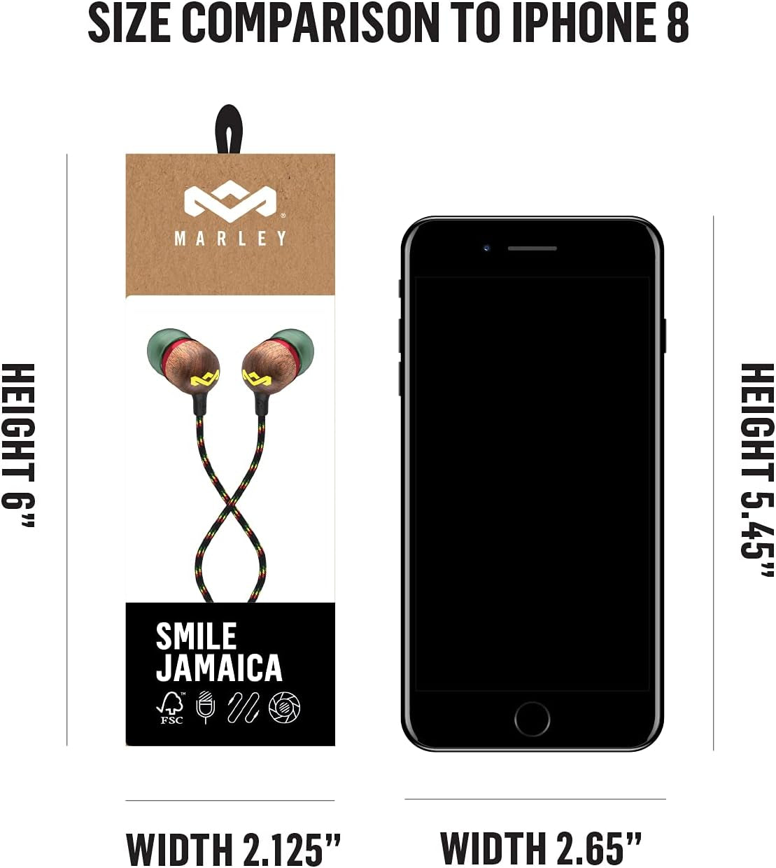 Smile Jamaica Wired: Wired Earphones with Microphone, Noise Isolating Design, and Sustainable Materials (Rasta)
