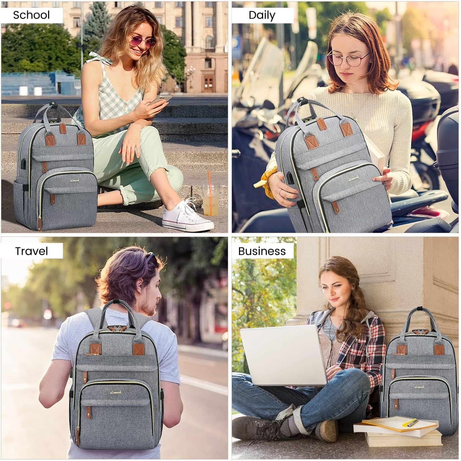 Laptop Backpack for Women & Men, Unisex Travel Anti-Theft Work College Bag, Business Computer Backpacks Purse, Casual Hiking Daypack with Lock, Fits 15.6 Inch Laptop, Dark Blue