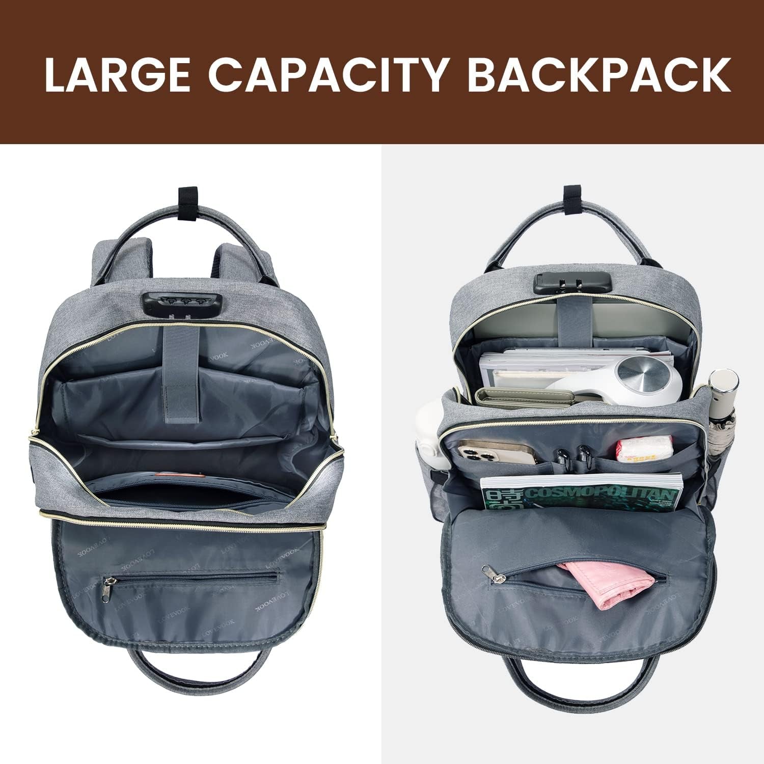Laptop Backpack for Women & Men, Unisex Travel Anti-Theft Work College Bag, Business Computer Backpacks Purse, Casual Hiking Daypack with Lock, Fits 15.6 Inch Laptop, Dark Blue