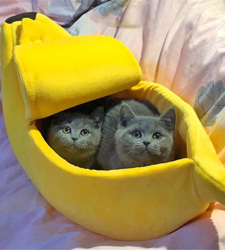 Banana Pet Bed, Cute Funny Fruit Bed with Removable Cushion for Dogs, Indoor Cats, Rabbits, Small Animals, Yellow
